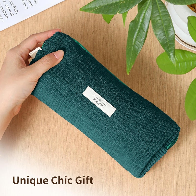 Purbert Pencil Bag Pen Case, Soft Corduroy Small Pencil Pouch Organizer with Zipper, Cute Pencil Case Pouch Stationery for Girls and Boys – Dark Green - Image 2